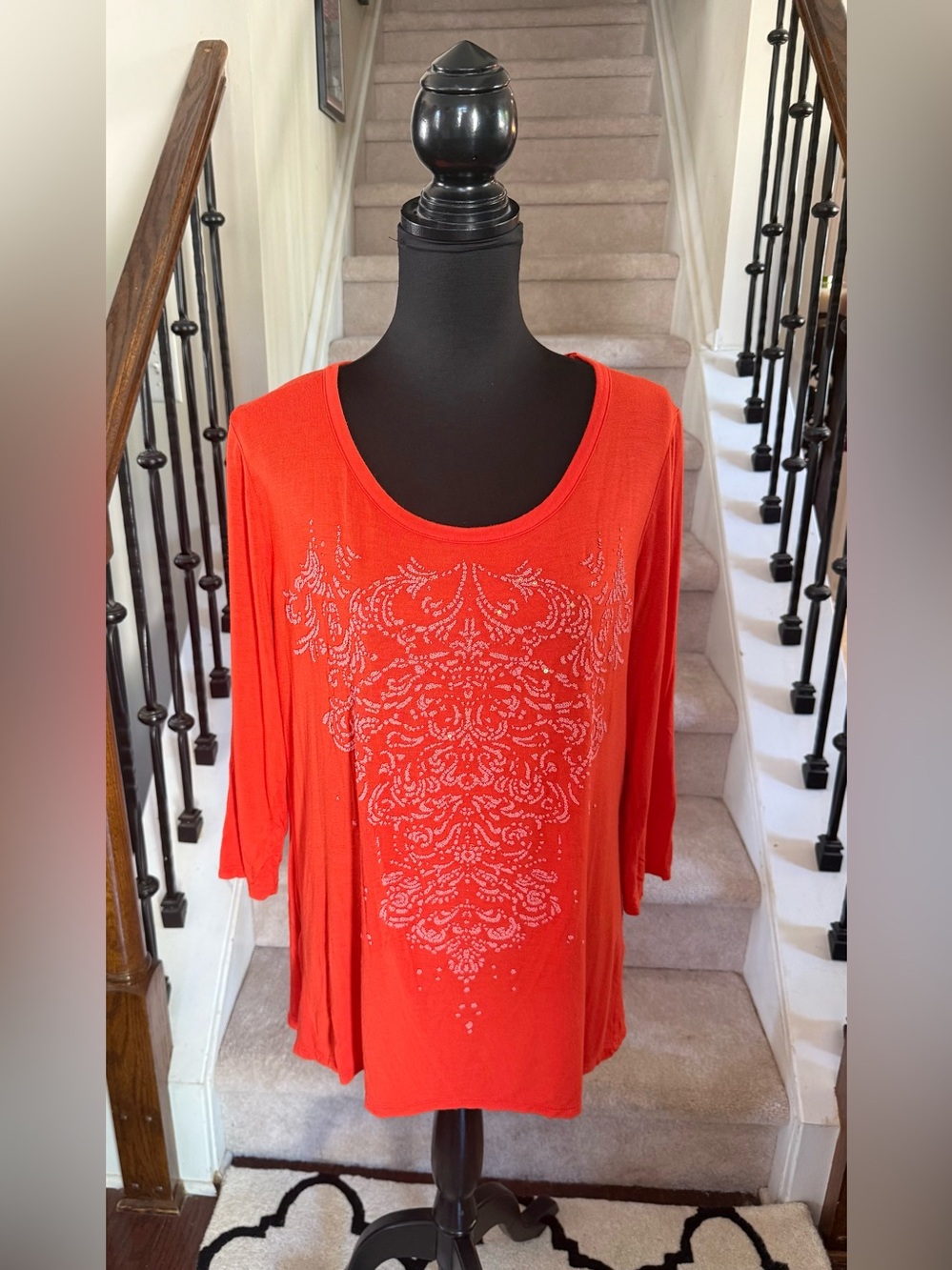 B.L.E.U. Bright Orange Scoop Neck Embellished Tunic